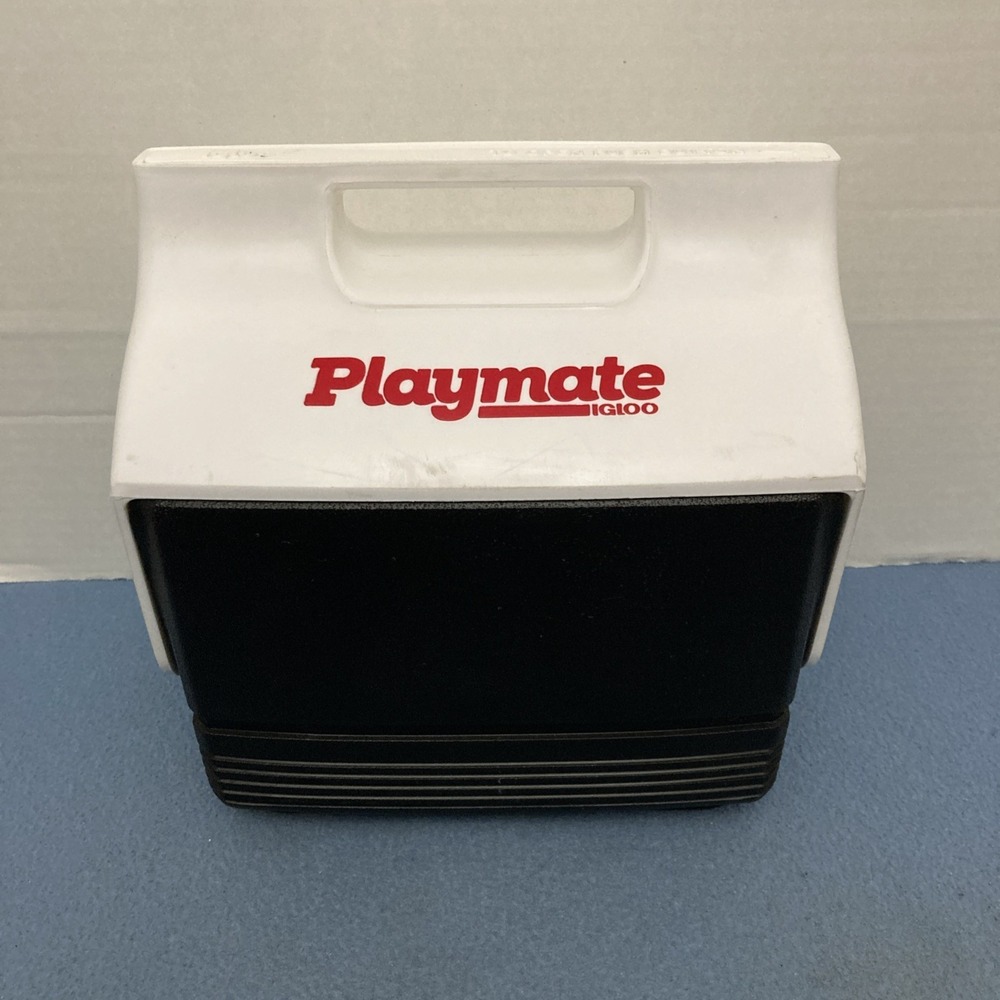 Igloo Playmate Mini Cooler 4 Quart 6 Can Black/White Push Button Lunchbox Design